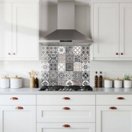 muted palette encaustic tiles glass splashback
