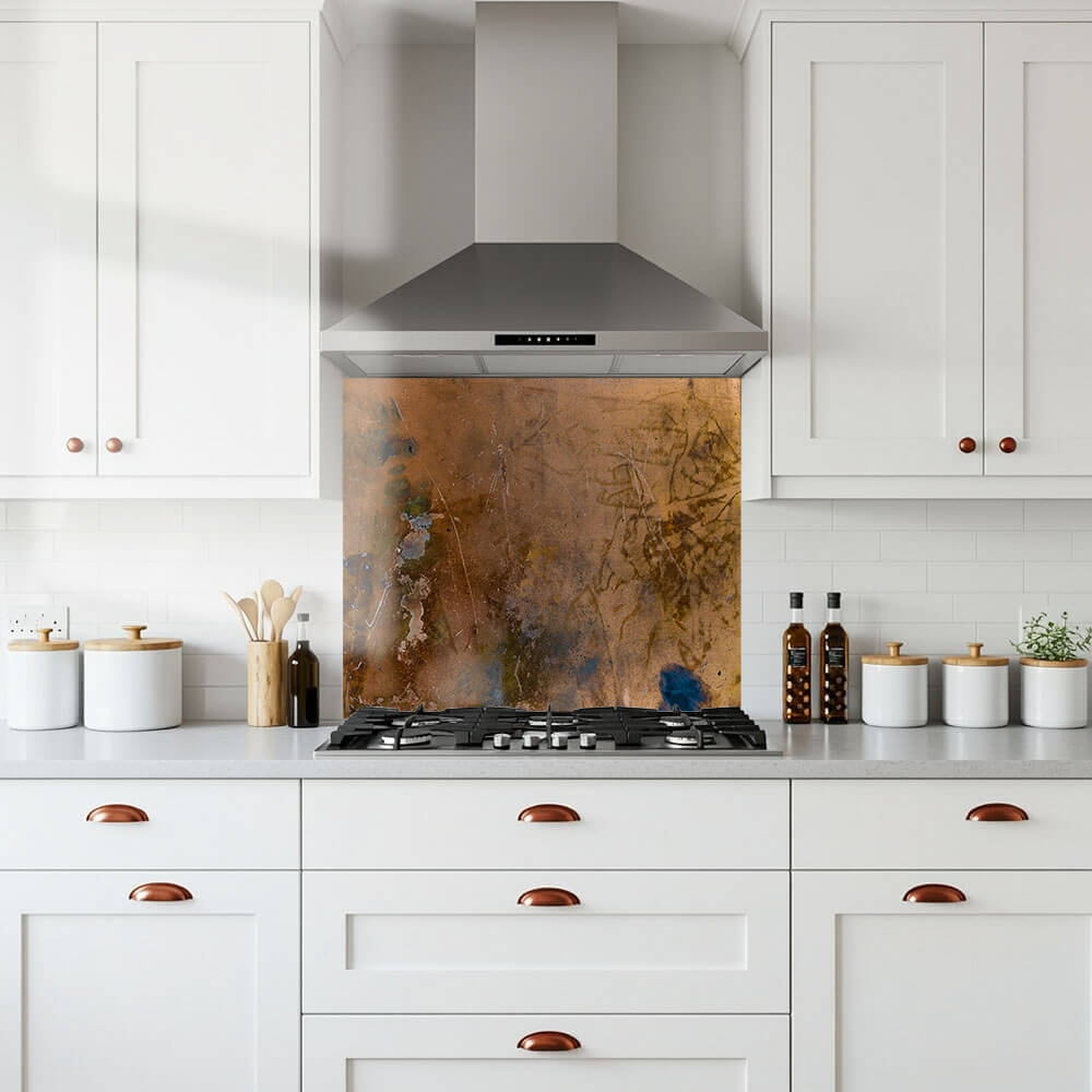 Distressed Copper Glass Splashback