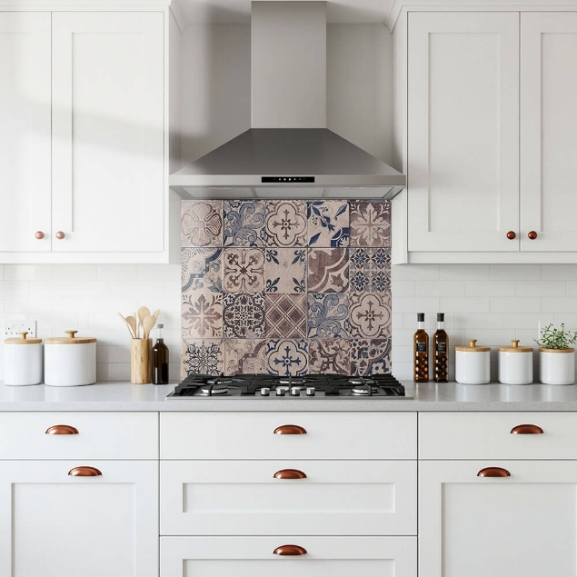 Antique Cement Tile Glass Splashback Antique Cement Tile Glass Splashback
