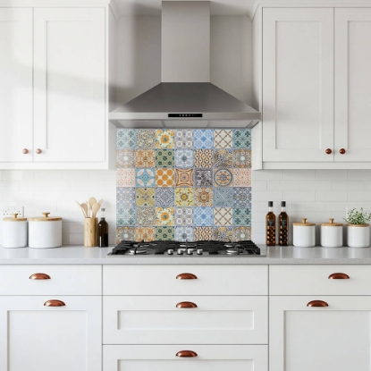 Mixed Tile Print Glass Splashback