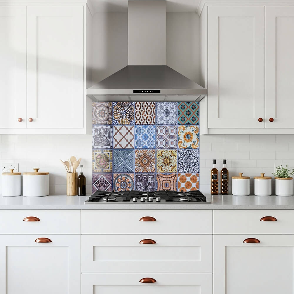 Mediterranean Tiles Glass Splashback