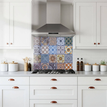 Mediterranean Tiles Glass Splashback