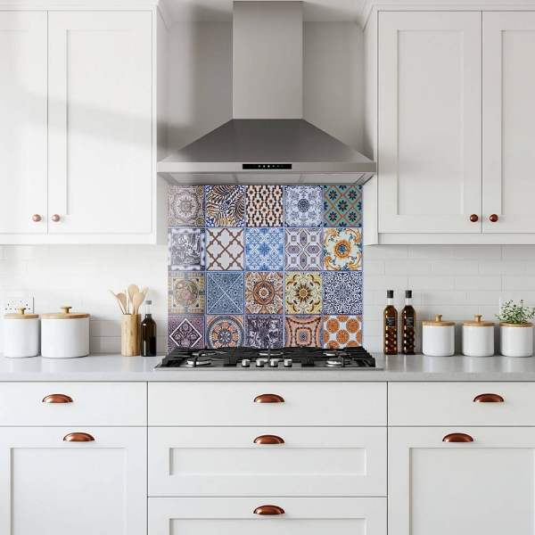 Mediterranean Tiles Glass Splashback
