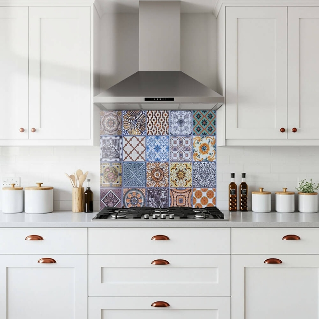 Mediterranean Tiles Glass Splashback Mediterranean Tiles Glass Splashback