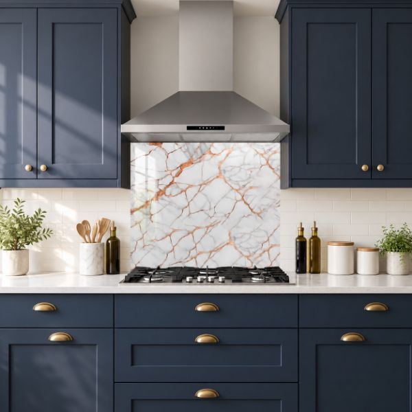 Copper Vein Carrara Marble Glass Splashback