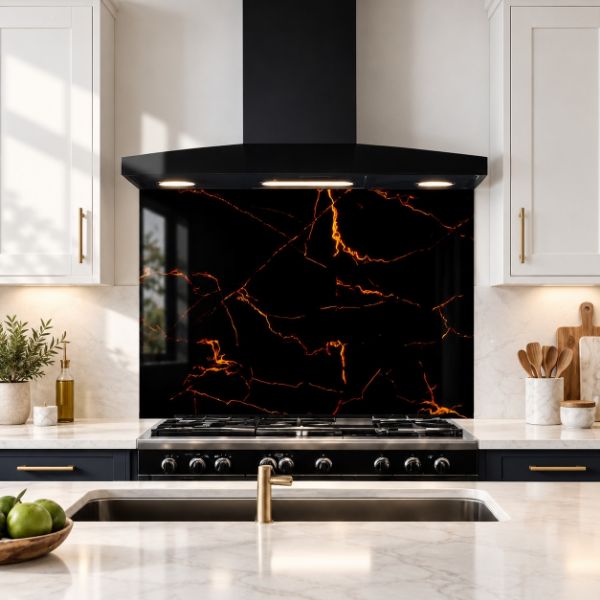 Black & Fire Vein Marble Splashback