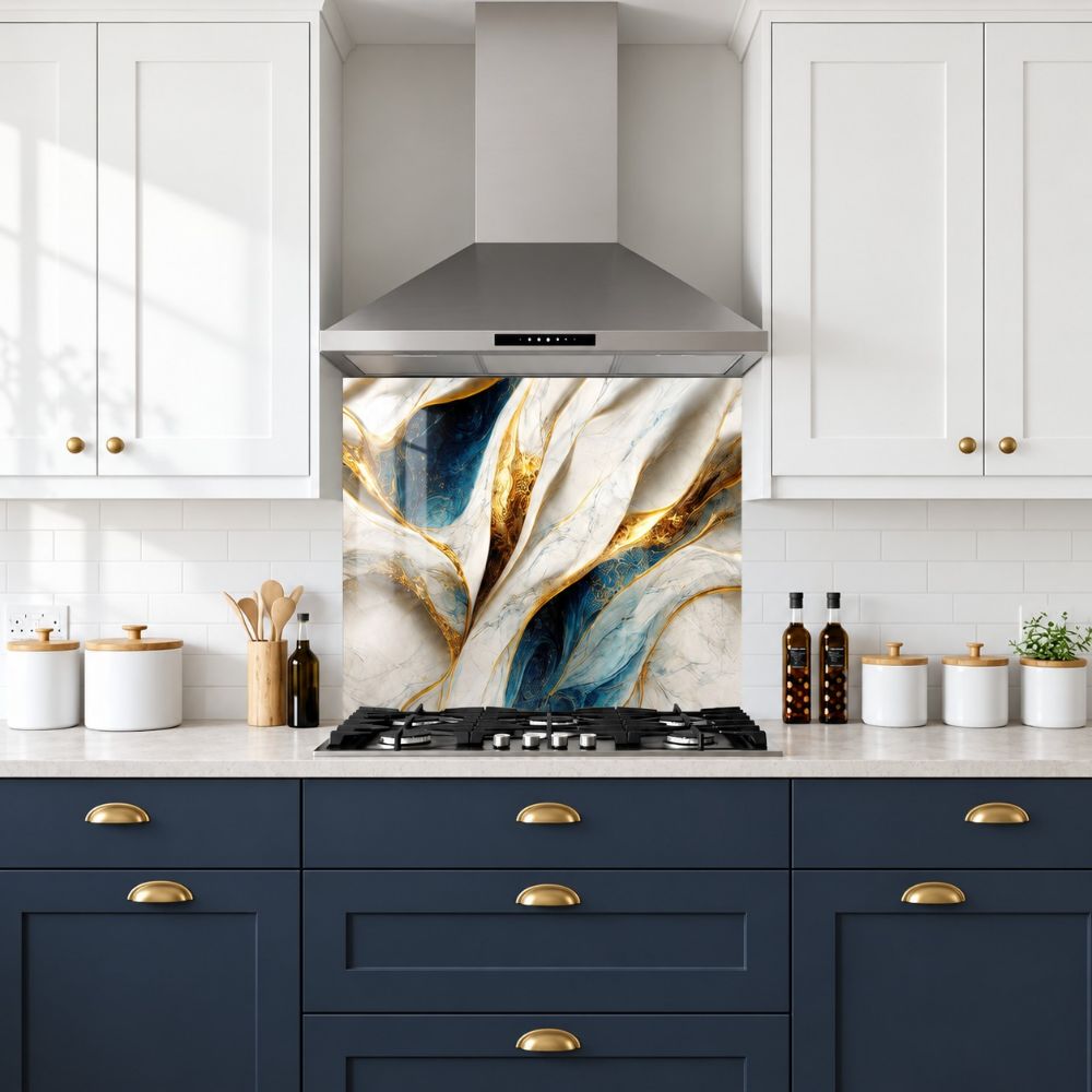 Blue & Gold Textured Wave Splashback