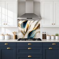 Blue & Gold Textured Wave Splashback