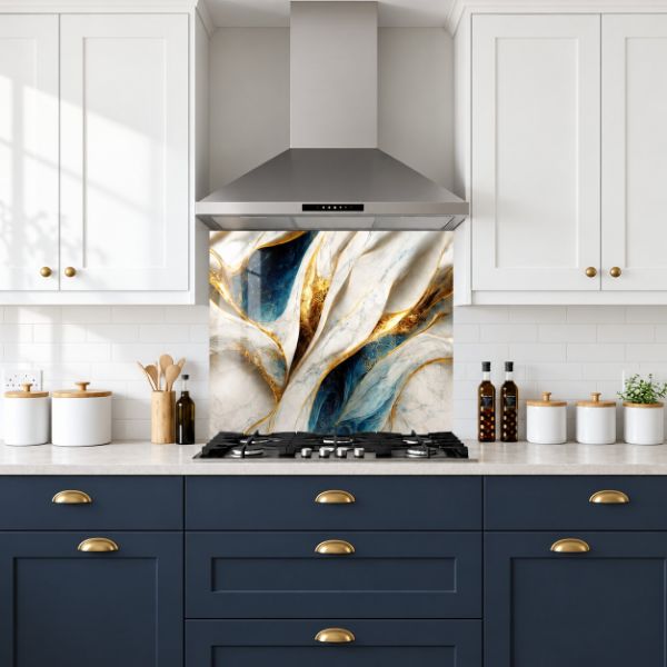 Blue & Gold Textured Wave Splashback