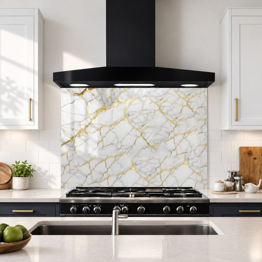 Brass Vein Carrara Marble Splashback