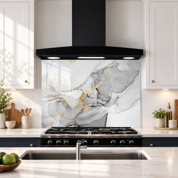 Grey & Gold Veined Stone Splashback